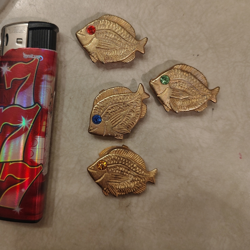 Gold Plated Fish Button Covers with Gem Accents